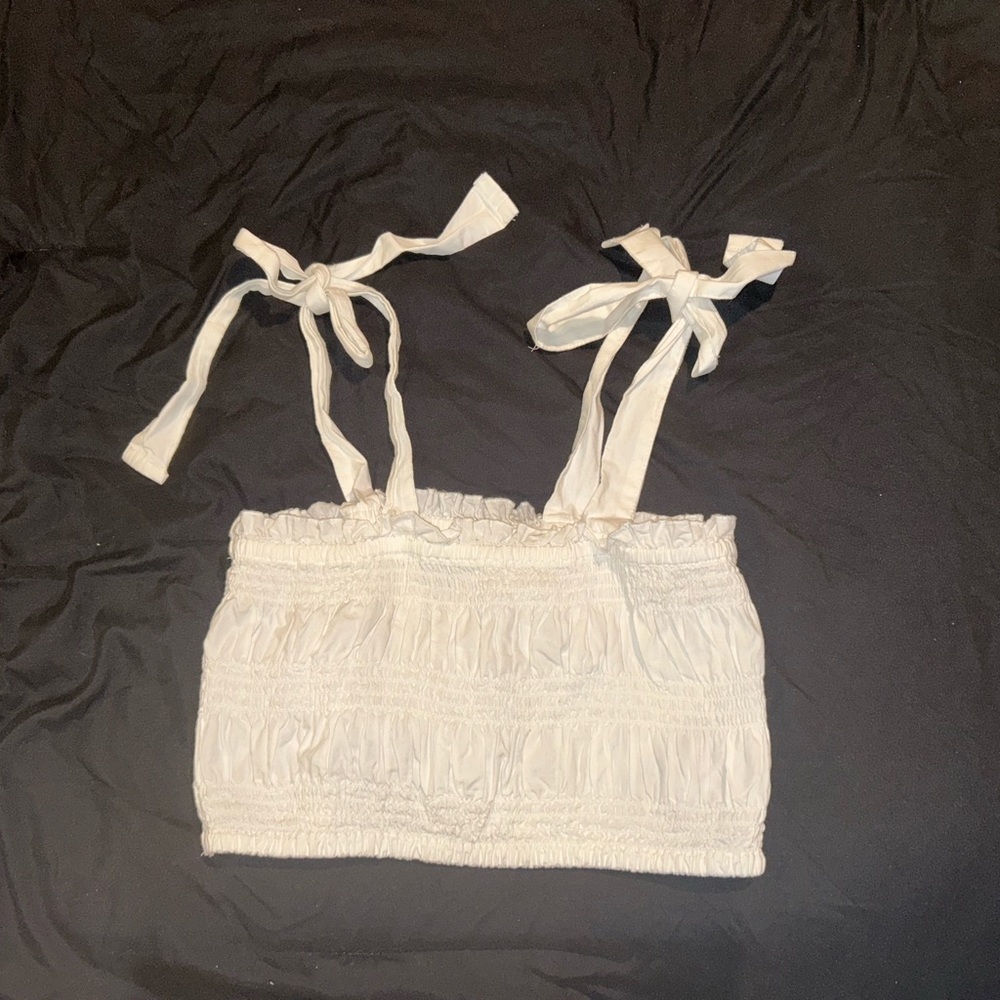 Primark White Smocked Top with Tie Straps